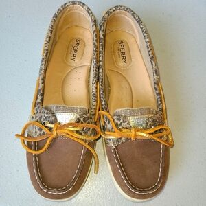 Sperrys Top Siders Brown‎ w/ Leopard print EUC 7.5M LEATHER